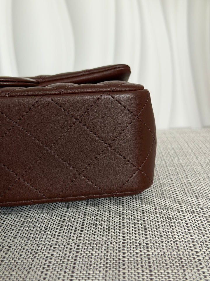 CHANEL 25K collection 2025 Brown Lambskin LGHW Mini Rectangular Flap Bag with Leather Top Handle