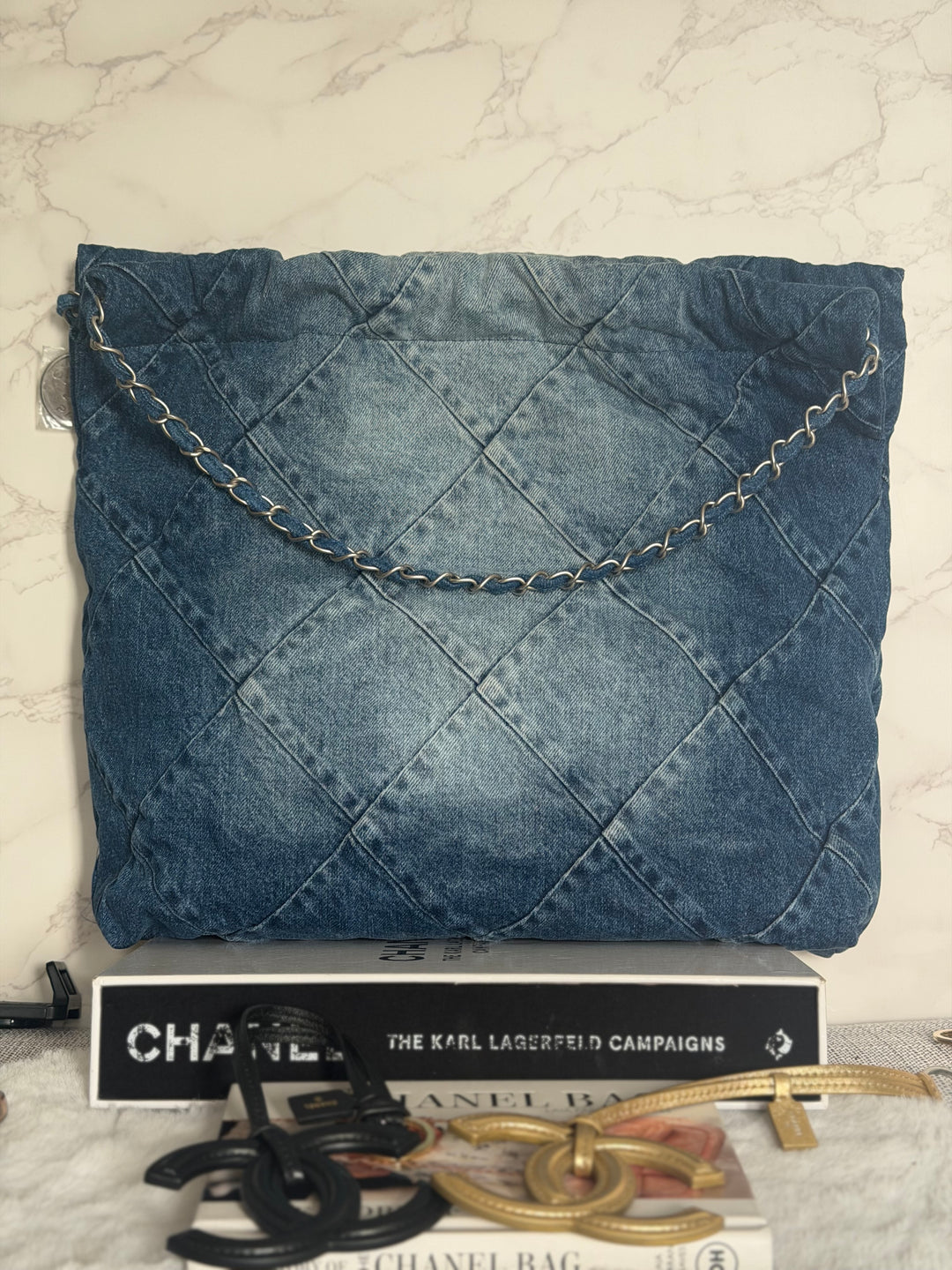 CHANEL Denim 22 Hobo Bag size Medium SHW with detachable pouch 2022