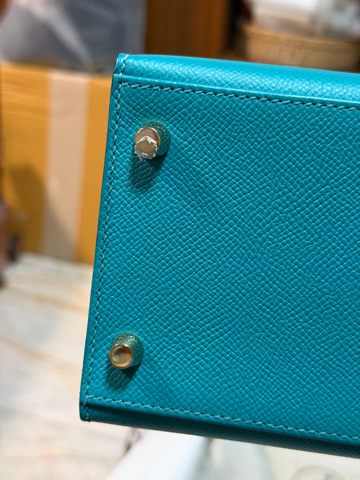 Hermes Kelly 28 Sellier Epsom Leather SO Bleu Paon GHW Stamp D 2019