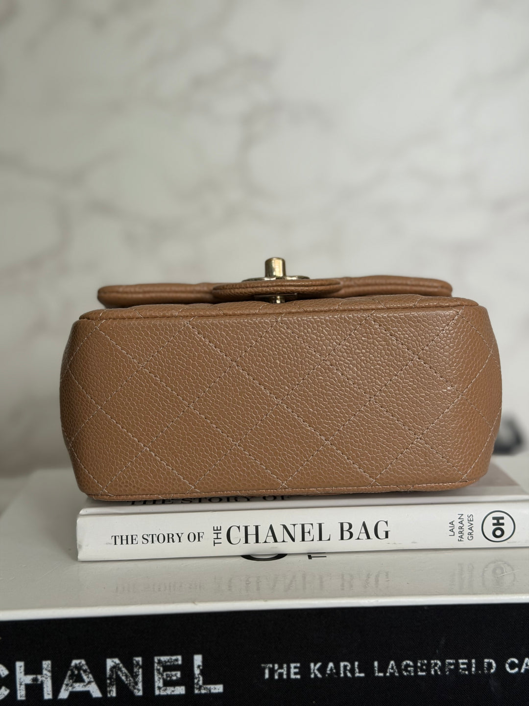 CHANEL 18S series 25 Dark Beige Caviar LGHW Square Mini Flap Bag 2018 Rare