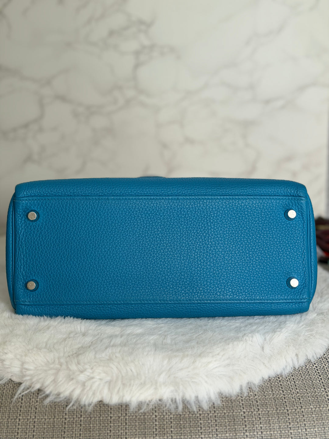 HERMÈS Bleu Frida Togo Leather PHW Kelly 28 Bag Stamp A 2017