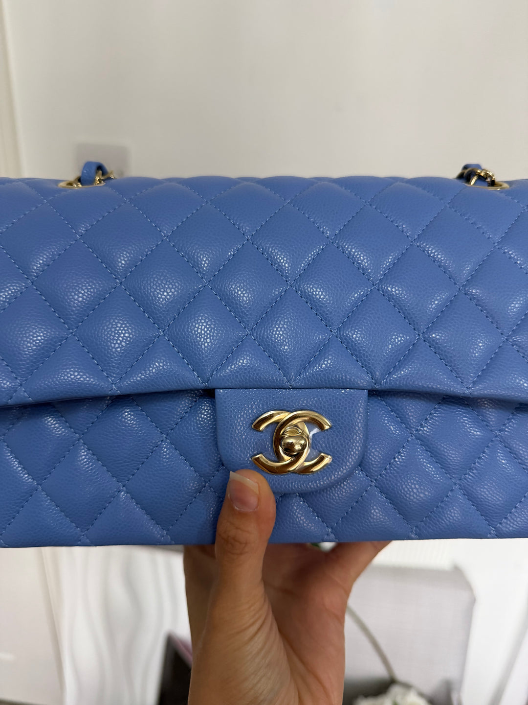 CHANEL 25C 2025 Periwinkle Blue Caviar LGHW Medium ML Timeless Classic Double Flap Bag