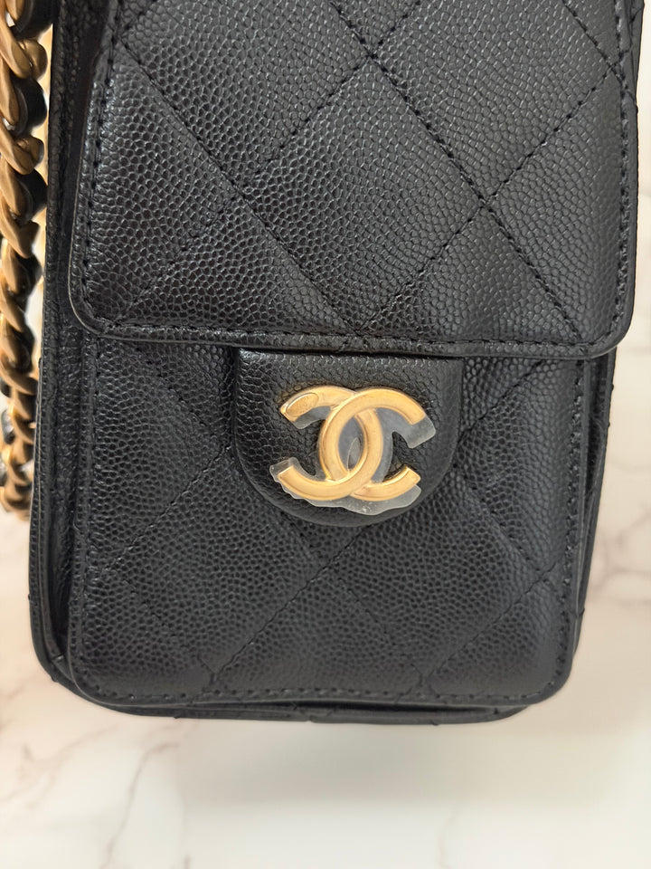 CHANEL 26C Black Caviar aged GHW Mini 25 Hobo Bag