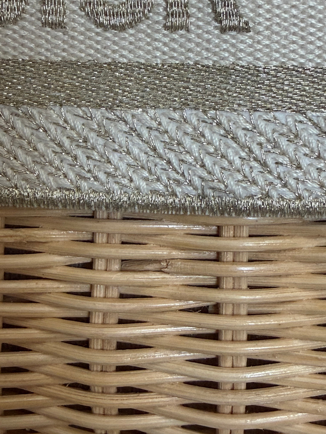 DIOR Lady Dior White/Gold Wicker Bag size SMALL with Guitar Strap