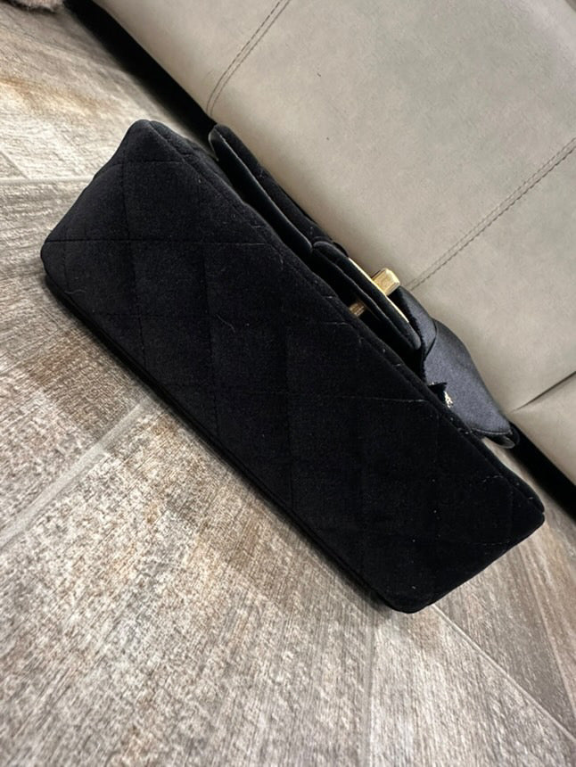 CHANEL 25K Collection 2025 Black Velvet Bow LGHW Mini Rectangular Flap Bag with Metal Top Handle