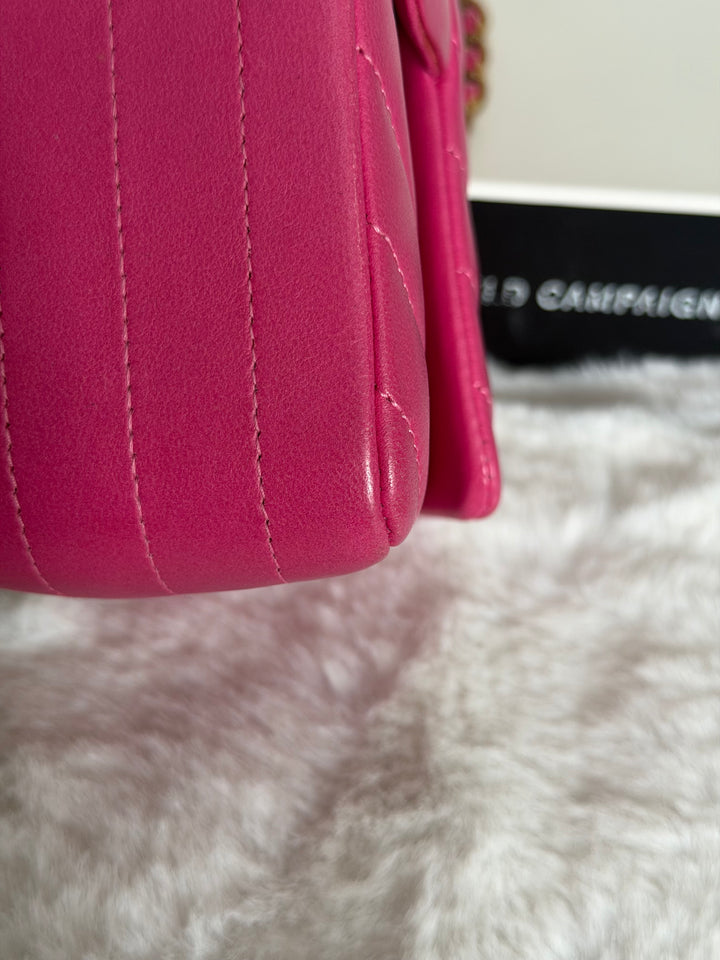 CHANEL series 21 Pink Lambskin Chevron Mini Rectangular Flap Bag with GHW 2015
