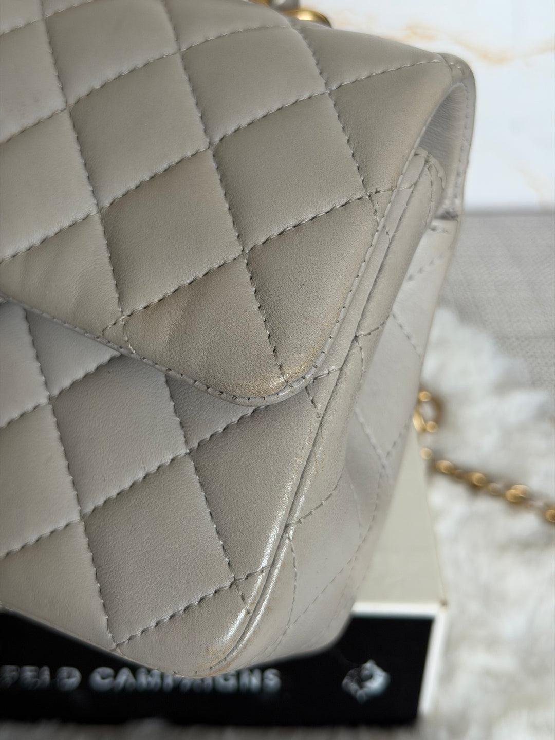 CHANEL Grey Lambskin aged GHW Mini Rectangular Flap bag Top Handle 2021 21A collection