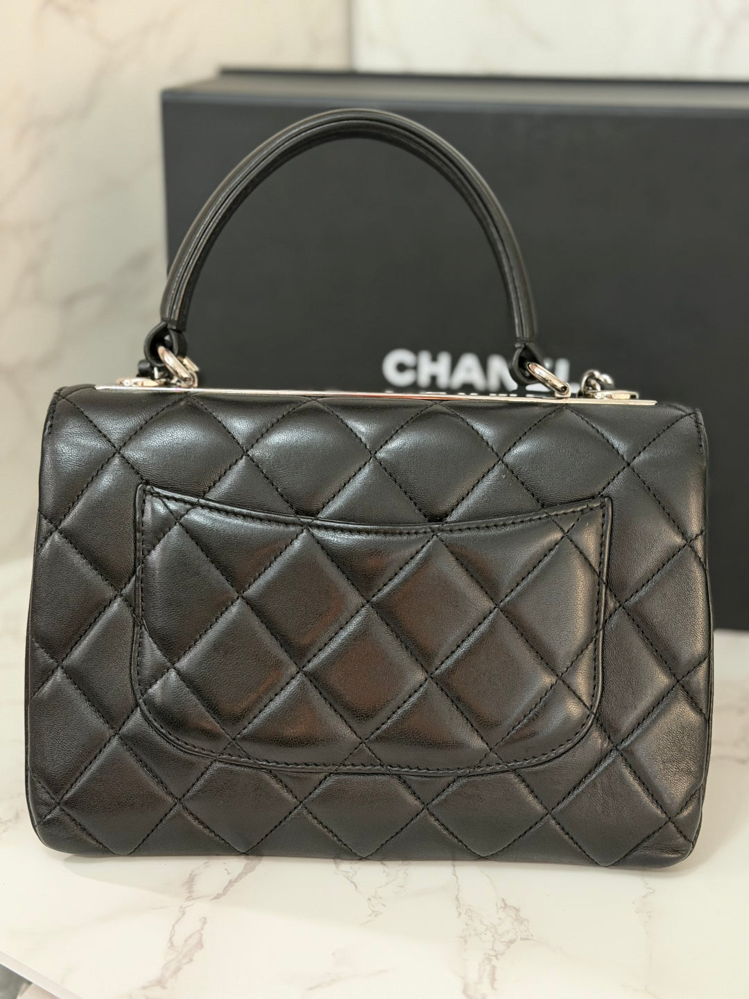 CHANEL series 24 Black Lambskin Silver HW Trendy CC Top Handle Flap Bag with Top Handle and detachable chain