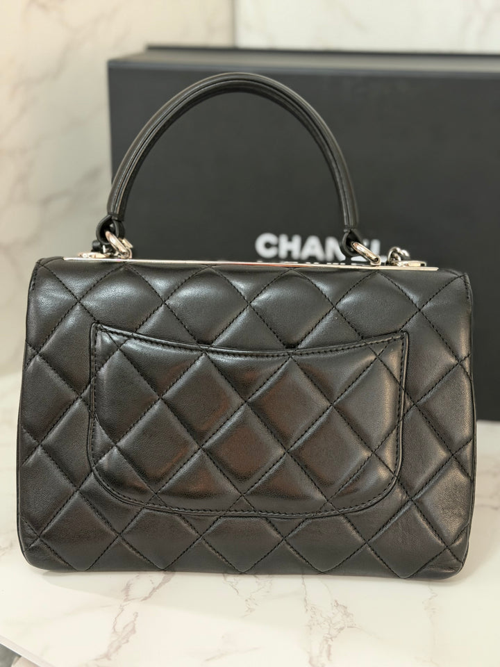 CHANEL series 24 Black Lambskin Silver HW Trendy CC Top Handle Flap Bag with Top Handle and detachable chain