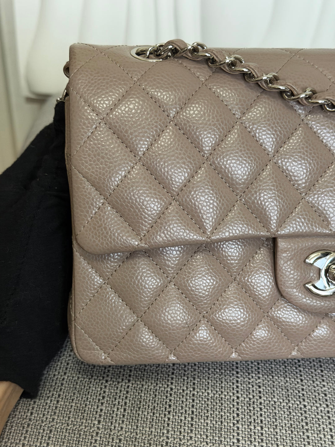 CHANEL series 20 15B Taupe Caviar SHW Medium ML Timeless Classic Double Flap Bag