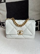 Load image into Gallery viewer, Chanel 19 size Small from series 30 White Goat Skin Mixed Hardware Flap Bag
