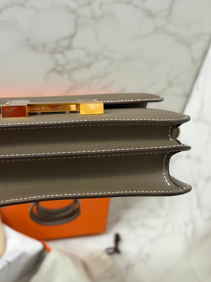 Hermes Constance 18 Etoupe Epsom Leather GHW Flap Bag Stamp D 2019