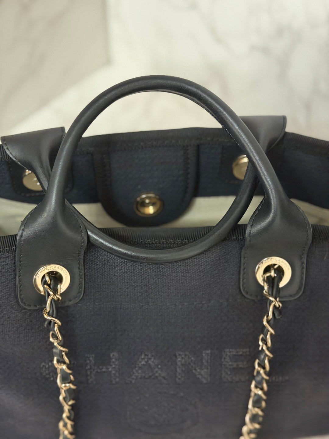 CHANEL 22B 2022 Black Tweed Deauville Tote size Small with Top Handle LGHW and Detachable Pouch