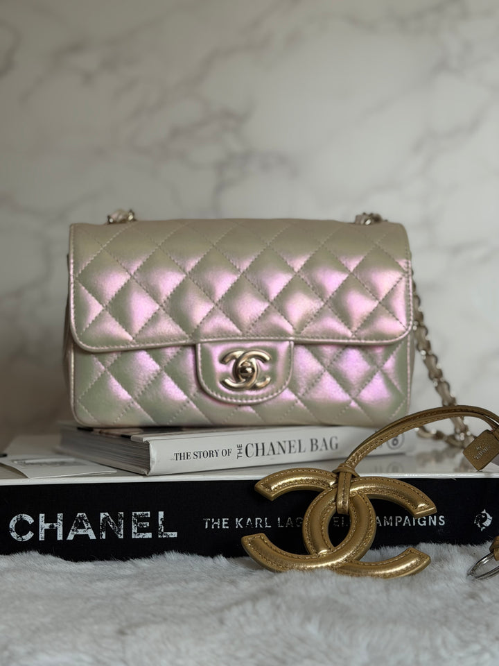 CHANEL 20B Iridescent Ivory Calf skin LGHW Mini Rectangular Flap Bag 2020