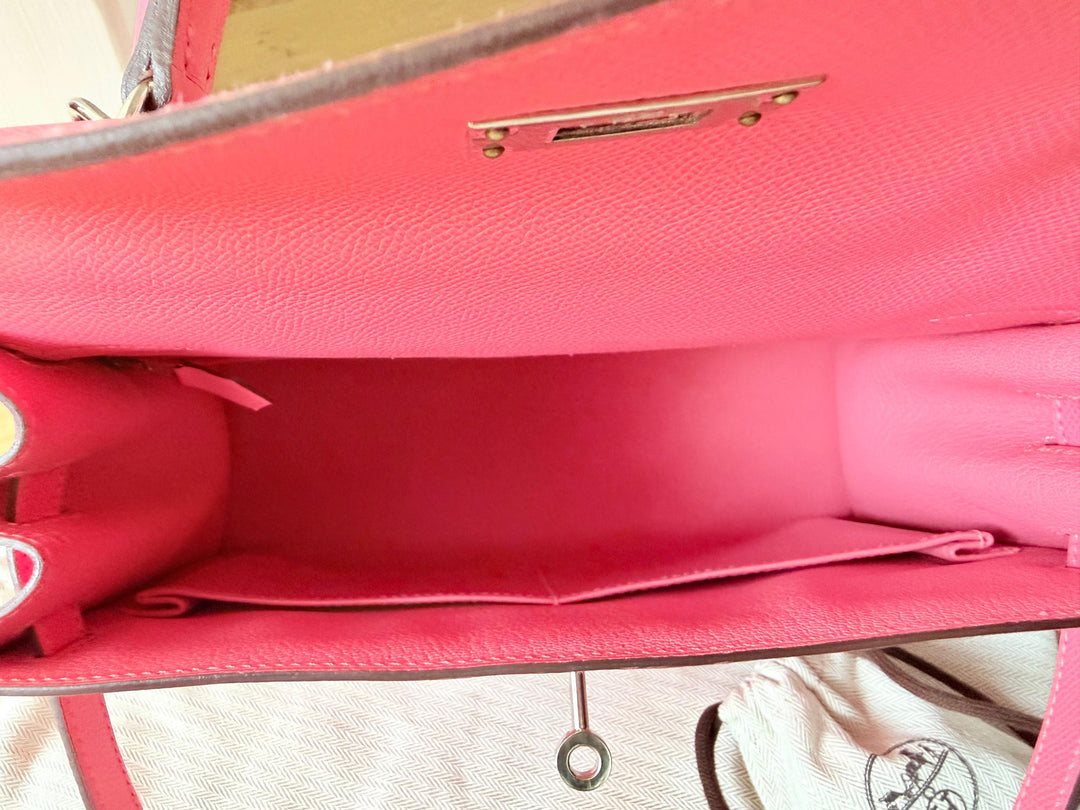 Hermes Kelly 28 in Rose Azalee Pink Epsom Leather PHW Stamp C 2018
