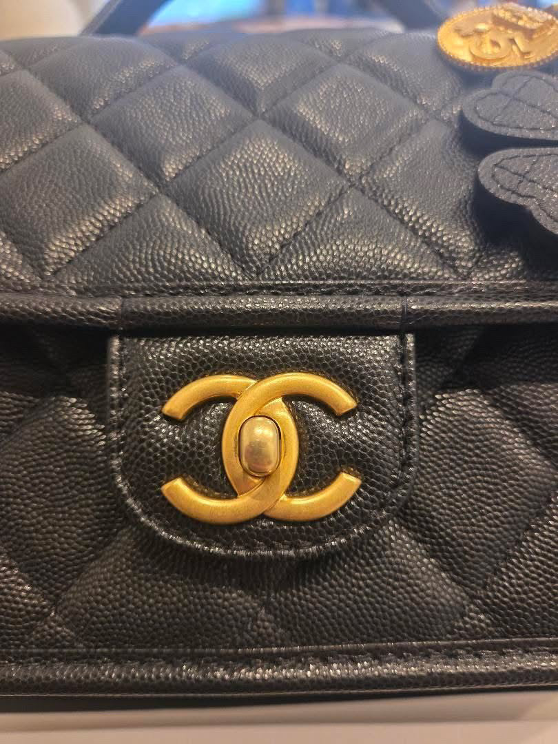 CHANEL 25B 2025 Top Handle Black Caviar Aged GHW with Charm