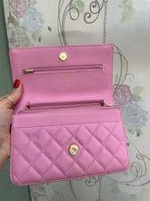 Load image into Gallery viewer, Chanel 23P Pink Caviar Mauve undertone Classic Wallet on chain (WOC) with champagne GHW
