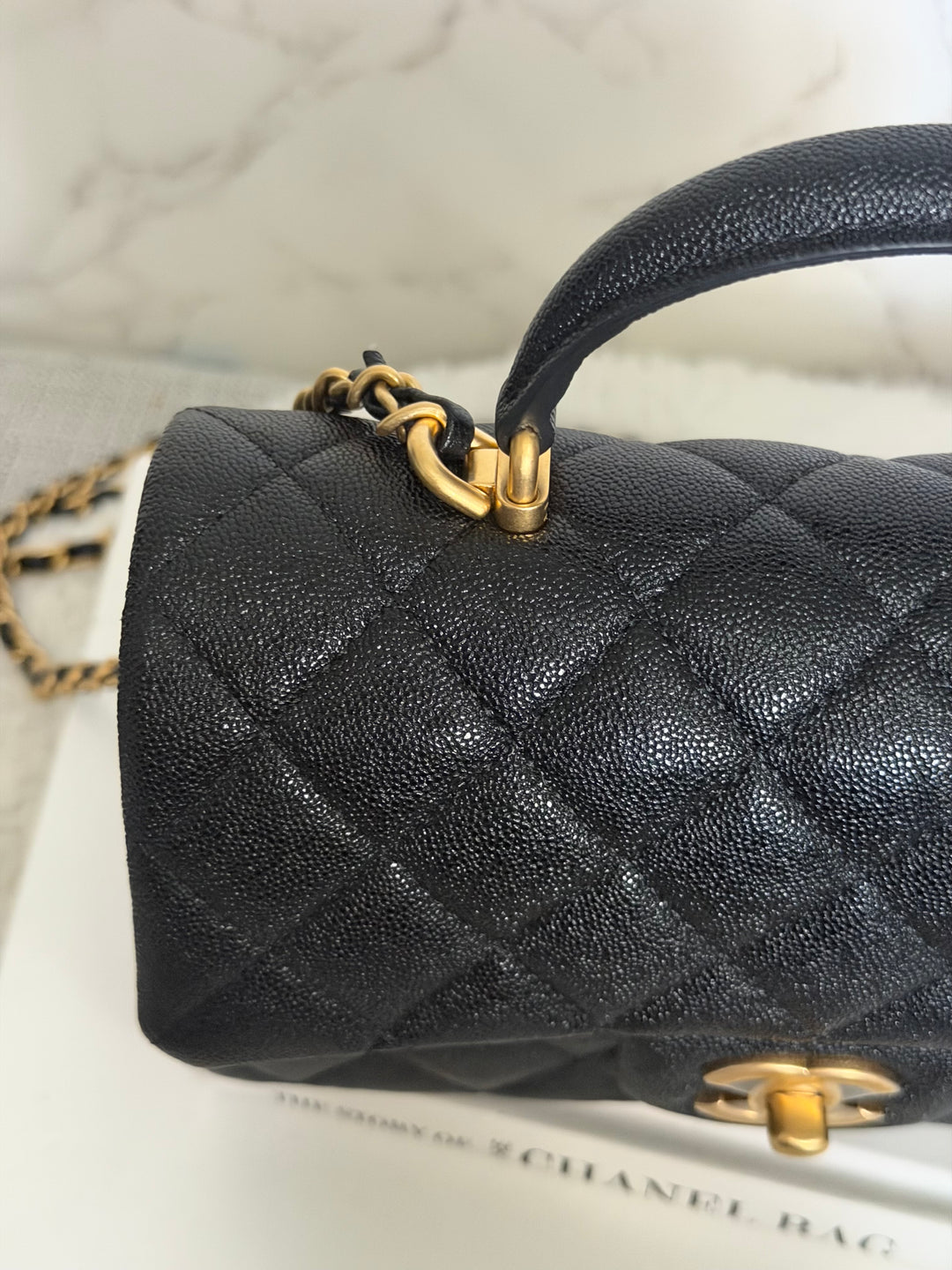 CHANEL 21S Black Caviar Aged GHW Top Handle Mini Rectangular Flap Bag series 31 2021