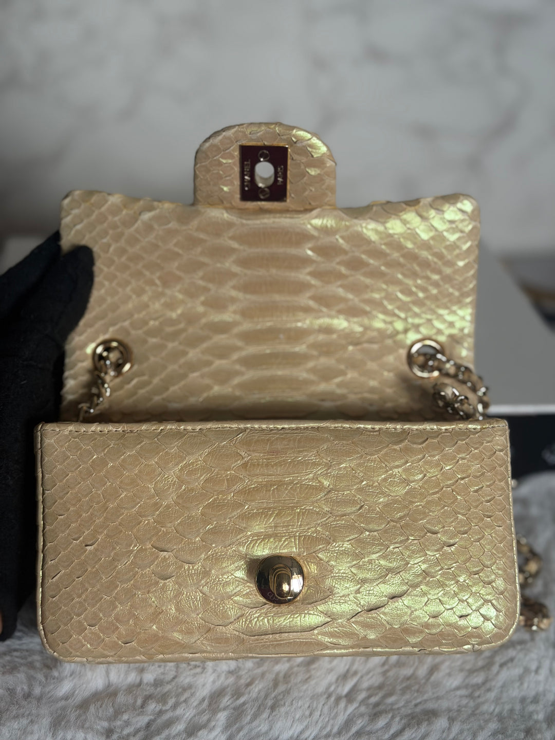 CHANEL series 20 Iridescent Ivory Llizard Exotic skin Extra Mini Rectangular Flap Bag LGHW