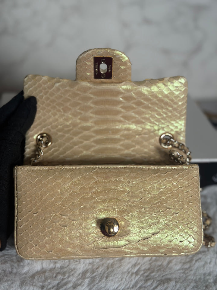 CHANEL series 20 Iridescent Ivory Llizard Exotic skin Extra Mini Rectangular Flap Bag LGHW