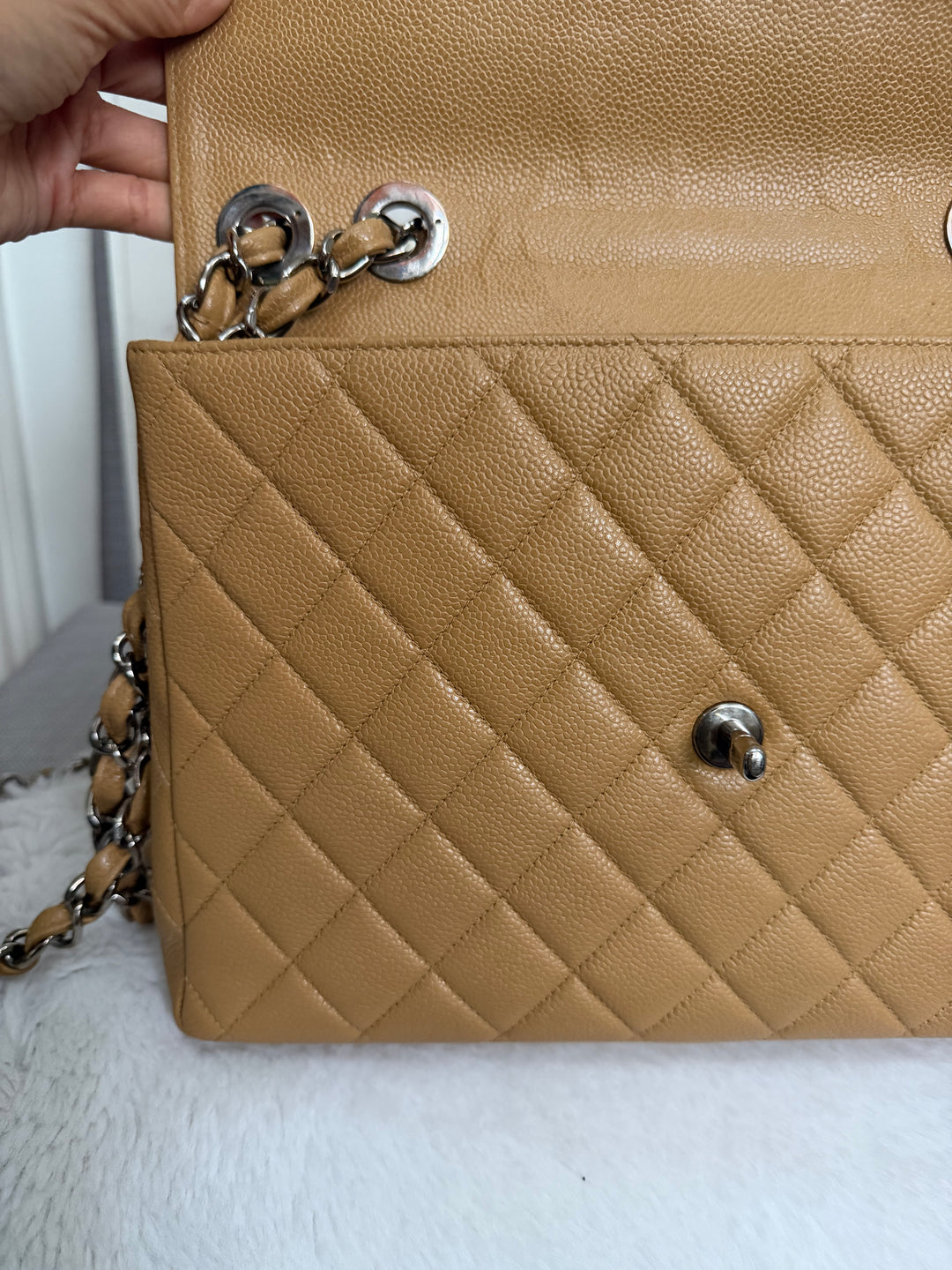 CHANEL series 6 Dark Beige Caviar SHW Vintage Jumbo Single Flap Bag
