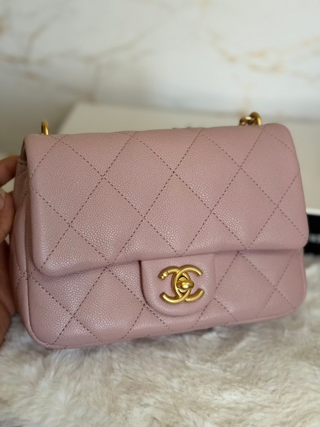 CHANEL 24P Muted Mauve Pink Caviar Heart Adjustable Chain Flap Bag with aged GHW 2024