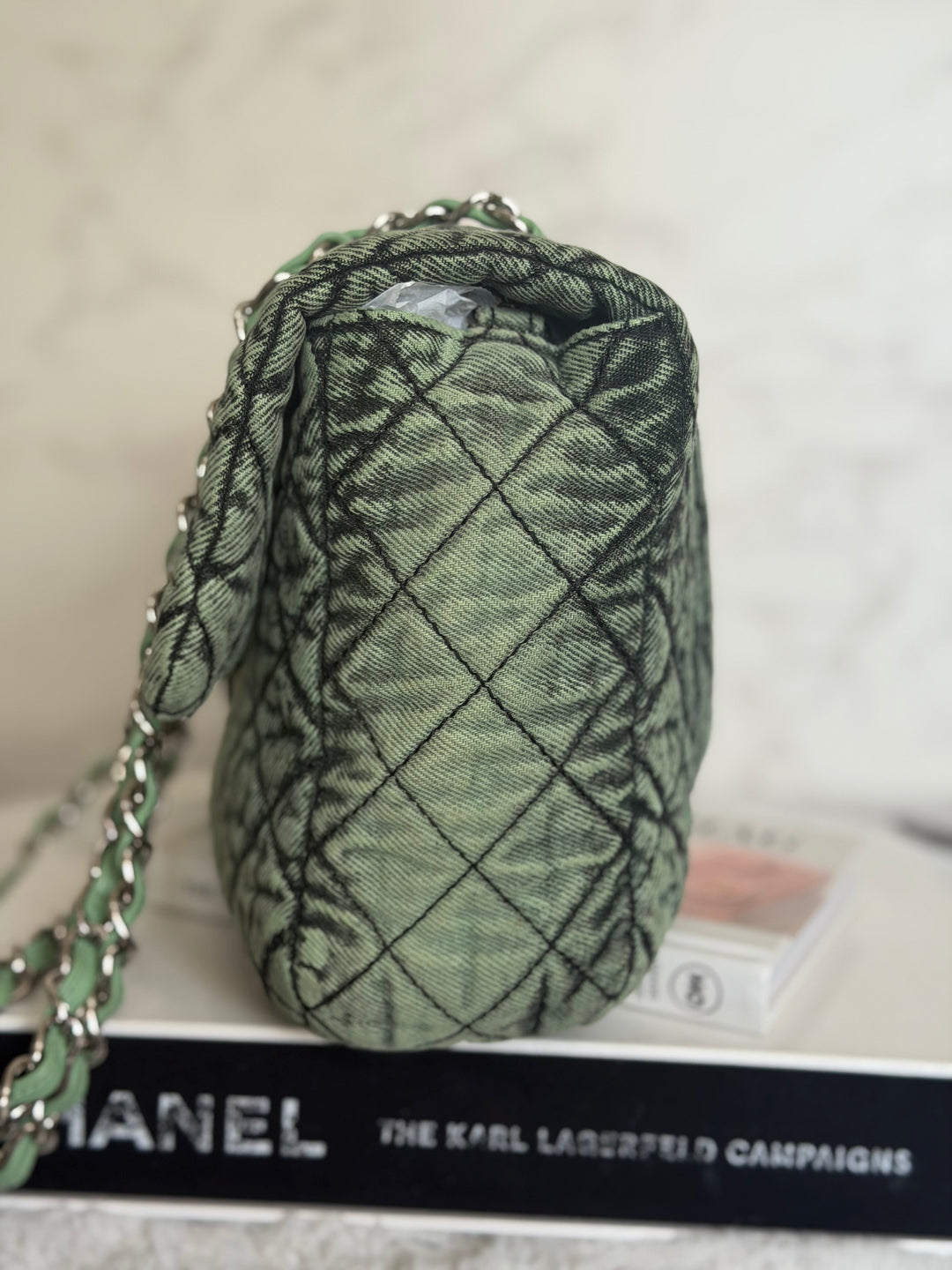 CHANEL 20C series 29 Green Denim Jumbo SHW Denimpression Flap Bag 2020