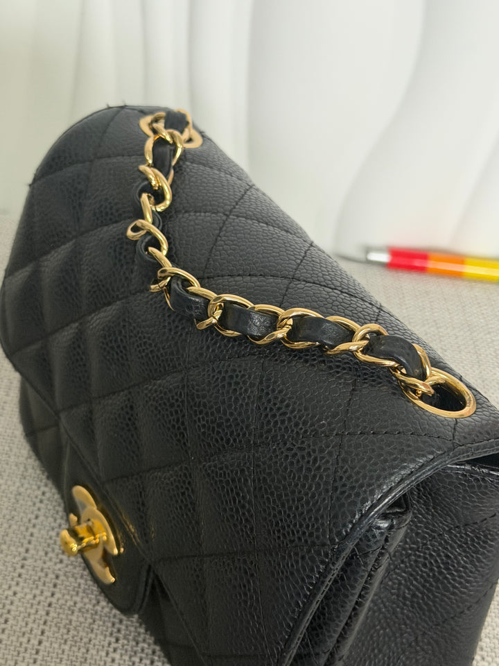 CHANEL series 13 Black Caviar GHW Vintage Square Mini Flap Bag with Edge stitching