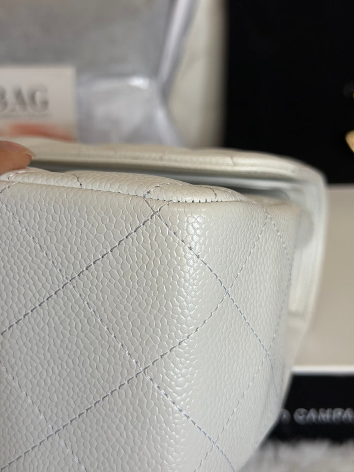 CHANEL White Caviar GHW Jumbo Double Flap Classic Bag 2010