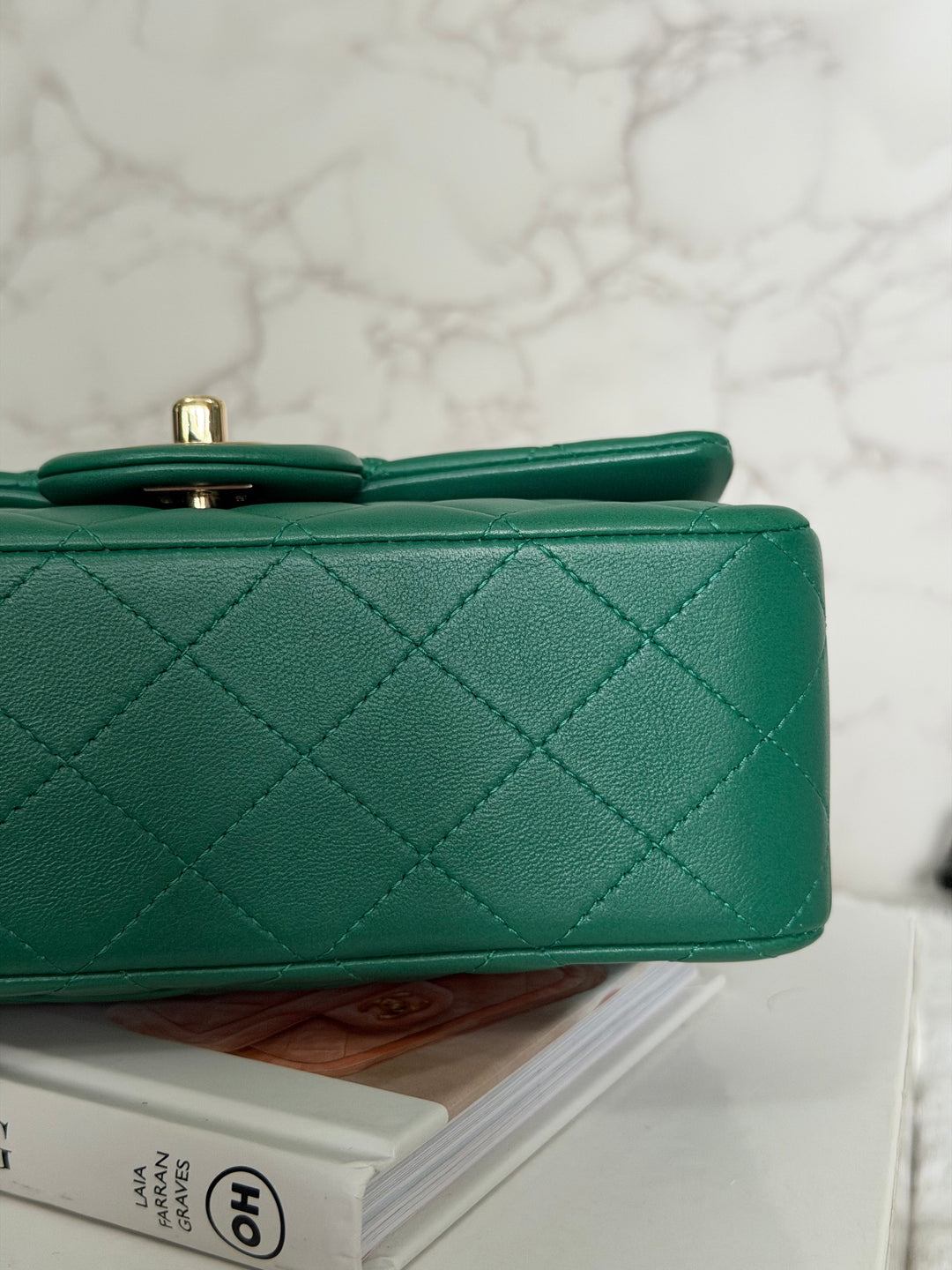 CHANEL Green Lambskin LGHW Mini Rectangular Flap Bag with Top Handle 2022 22A collection