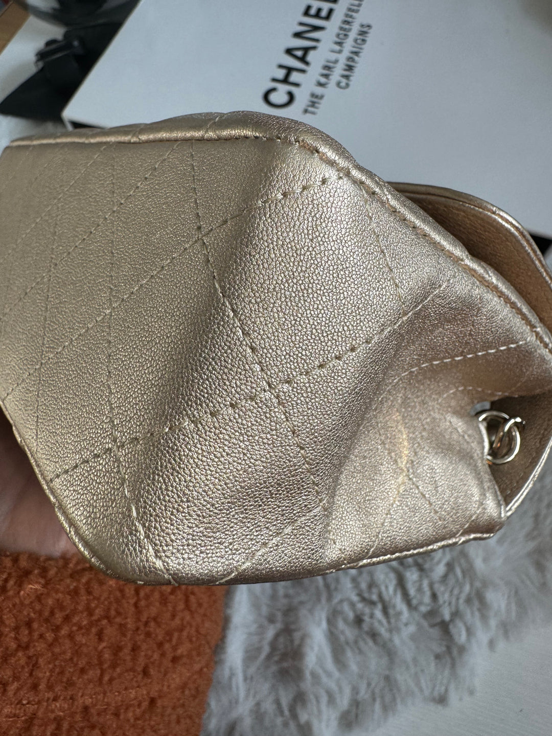 Chanel 21P series 31 Iridescent Gold Lambskin LGHW Mini Rectangular Flap Bag