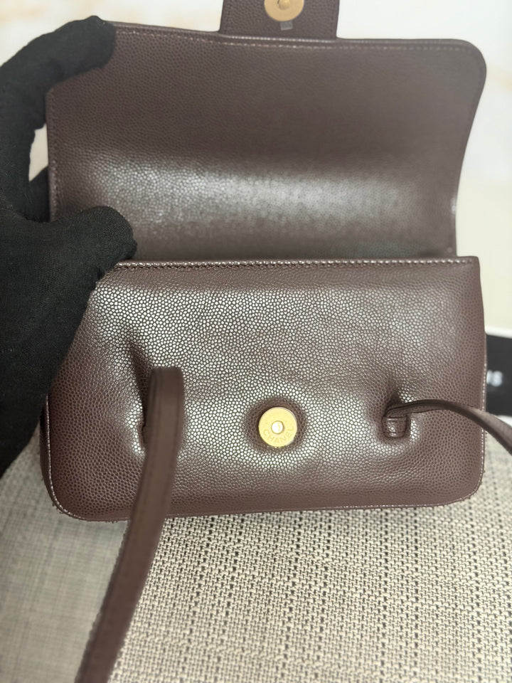 CHANEL Brown Caviar Preppy Mini 26S 2026 with Aged GHW 17 cms