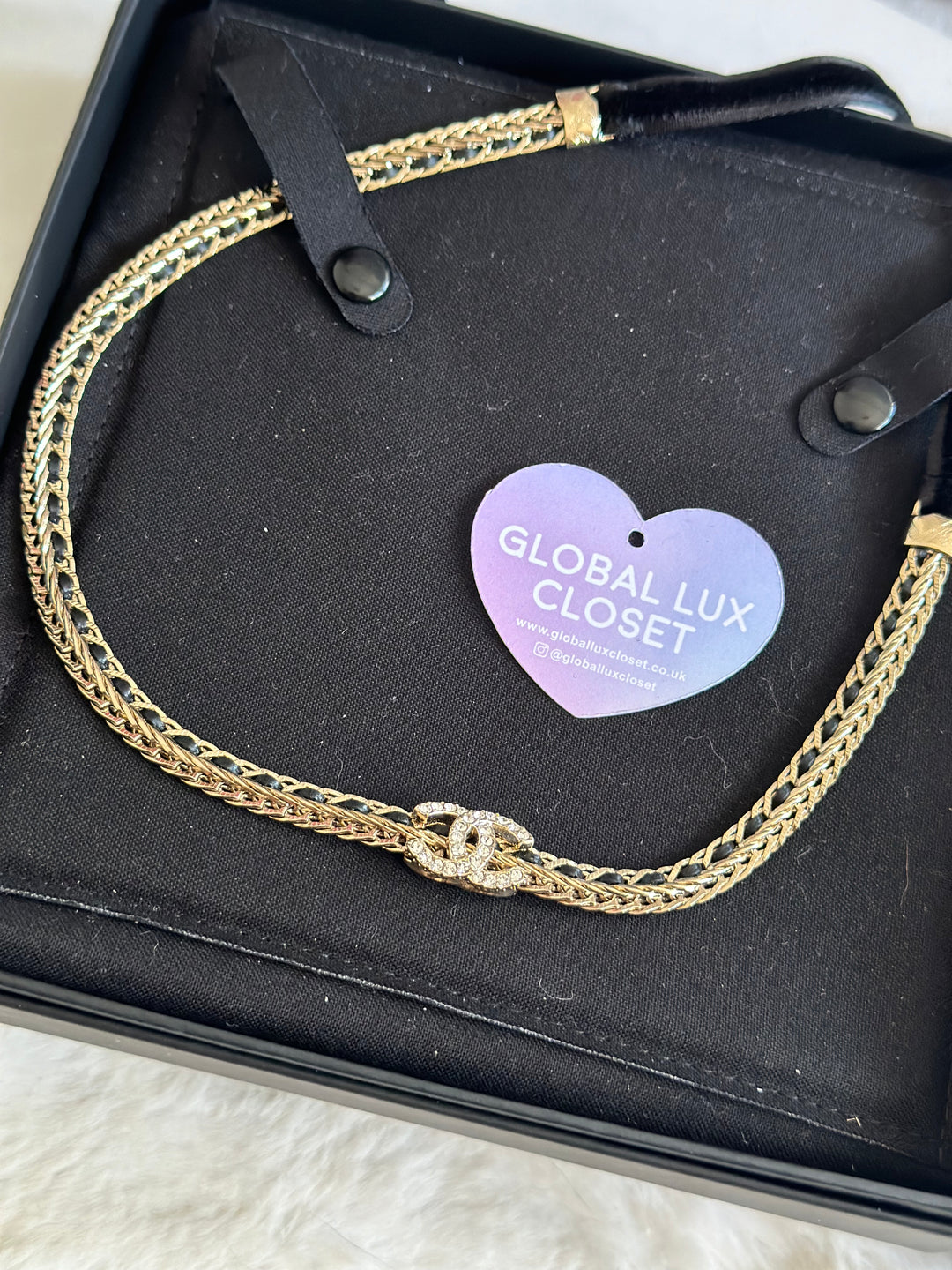 Chanel Chain Tie Choker Gold Tone Necklace