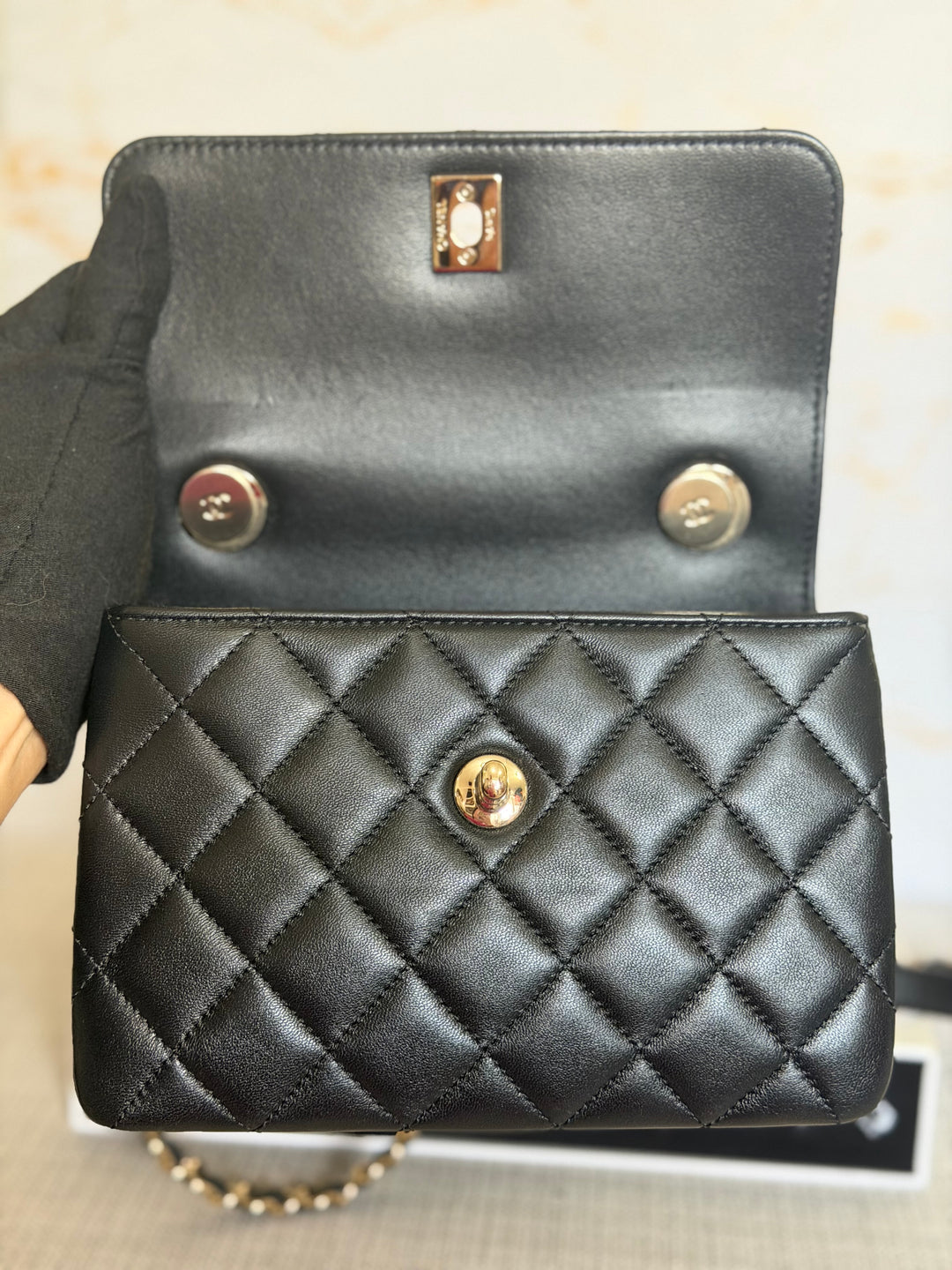 CHANEL Black Lambskin LGHW Trendy CC Flap Bag size MINI 8 inches with detachable Strap 2023/2024