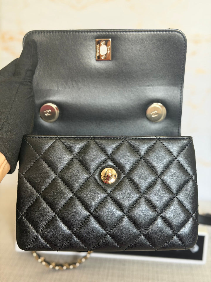 CHANEL Black Lambskin LGHW Trendy CC Flap Bag size MINI 8 inches with detachable Strap 2023/2024