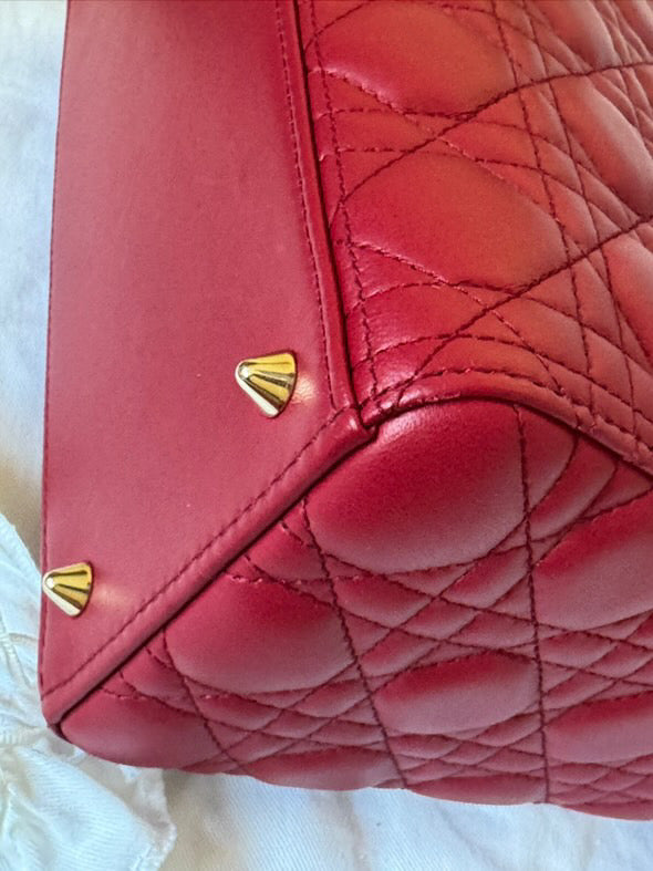 Christian Dior Lady Dior Medium in Red Lambskin GHW (2021)