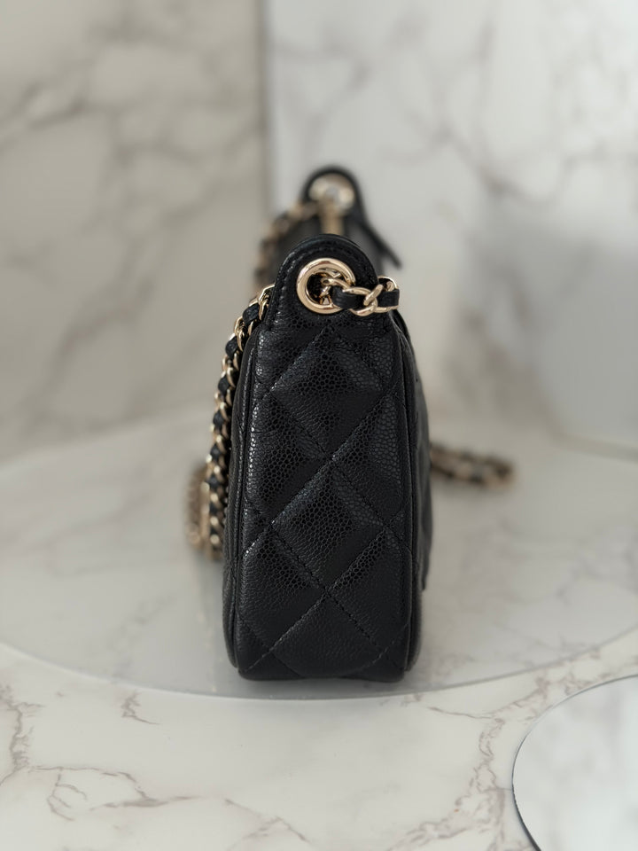 CHANEL New style Clutch/Wallet on Chain WOC in Black caviar LGHW and Burgundy lining 2025