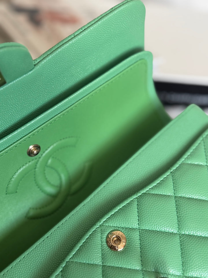 CHANEL 21P Avocado Green Caviar LGHW Small Timeless Classic Double Flap Bag 2021