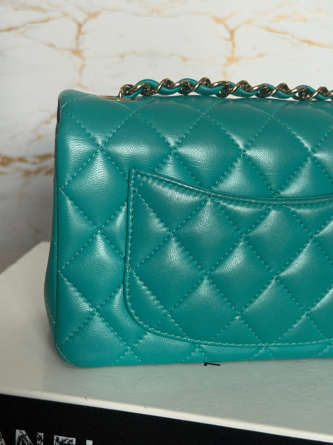 CHANEL series 23 Turquoise Lambskin LGHW Mini Rectangular Flap Bag 2016
