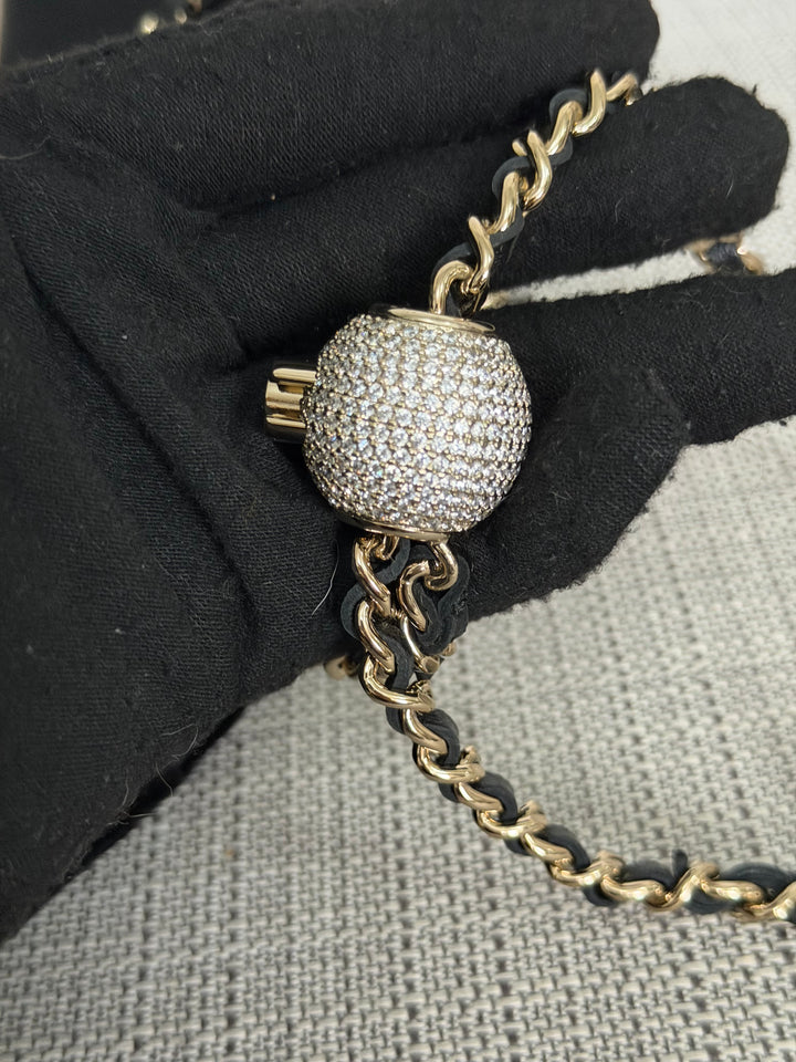 CHANEL 2025 Black Velvet Crystal Pearl Crush Adjustable Strap Wallet on Chain (WOC)