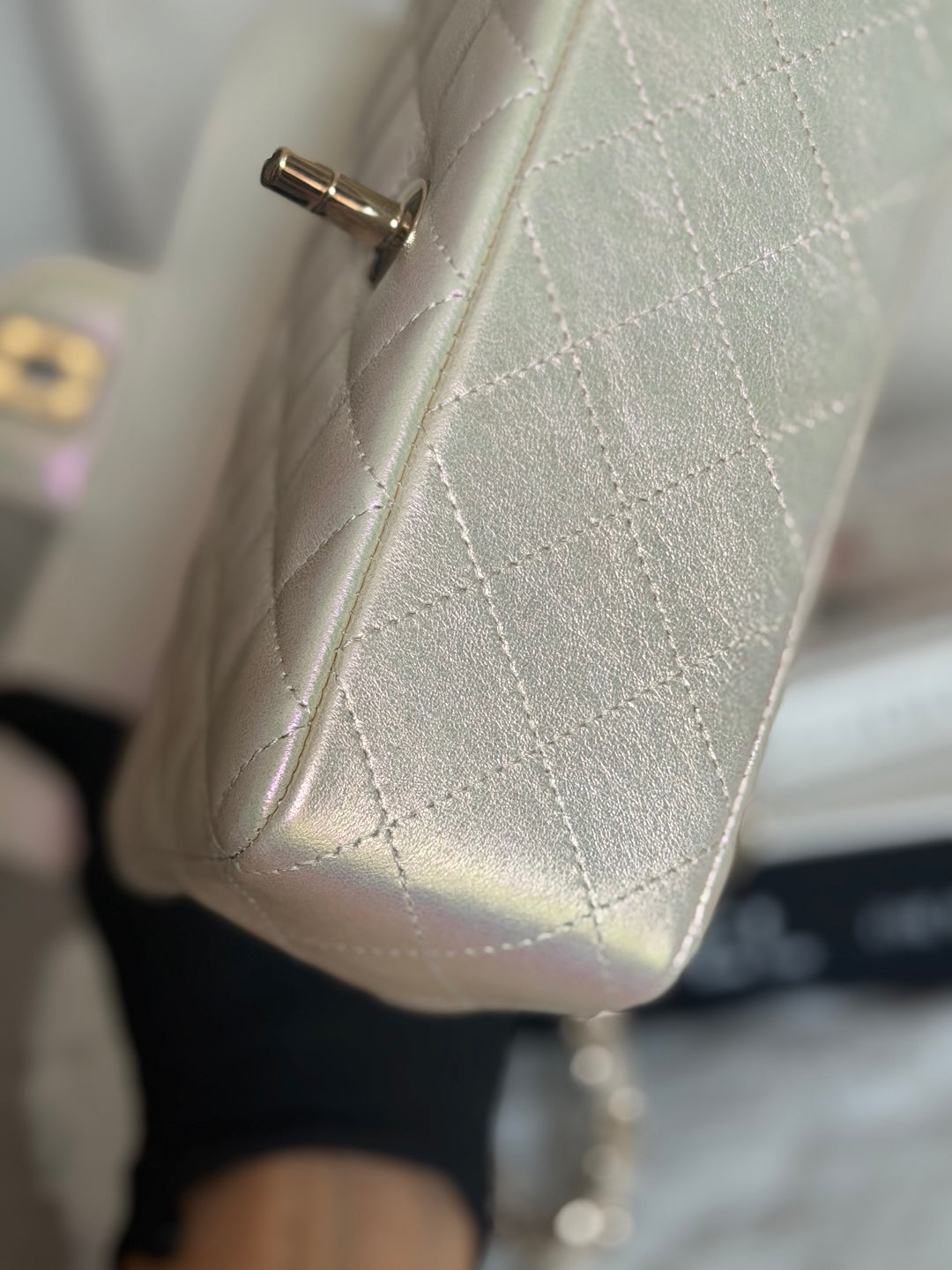 CHANEL 20B Iridescent Ivory Calf skin LGHW Mini Rectangular Flap Bag 2020