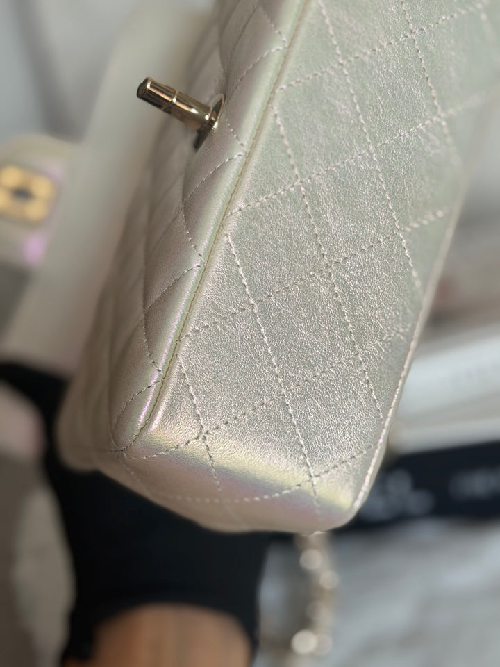 CHANEL 20B Iridescent Ivory Calf skin LGHW Mini Rectangular Flap Bag 2020