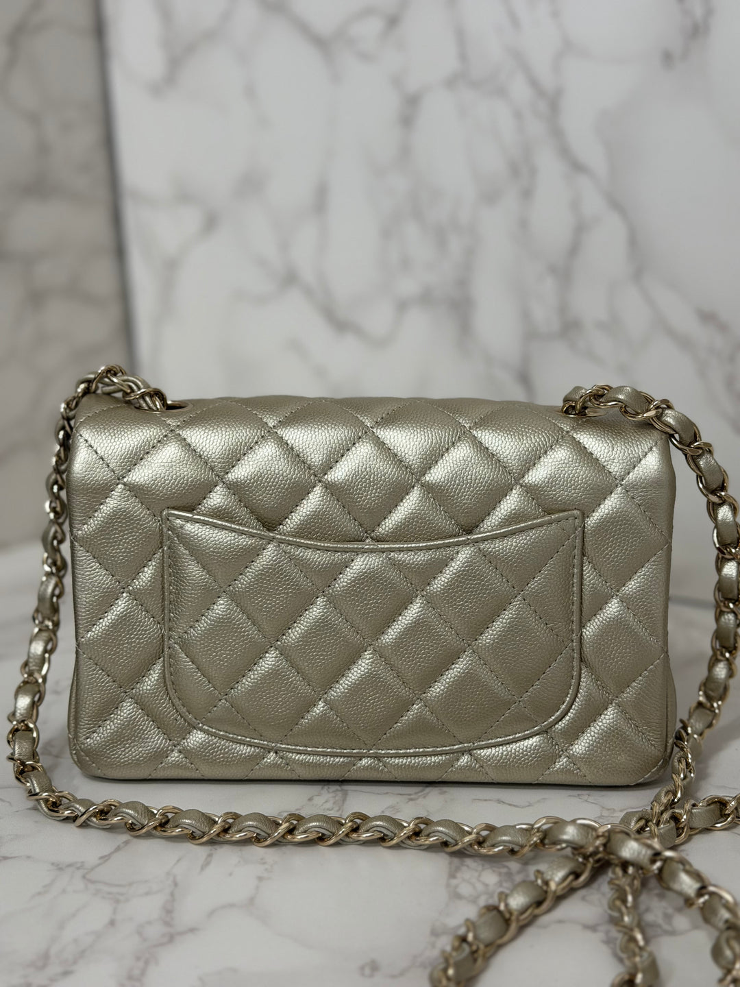 CHANEL series 23 Champagne Gold Caviar LGHW Mini Rectangular Flap Bag