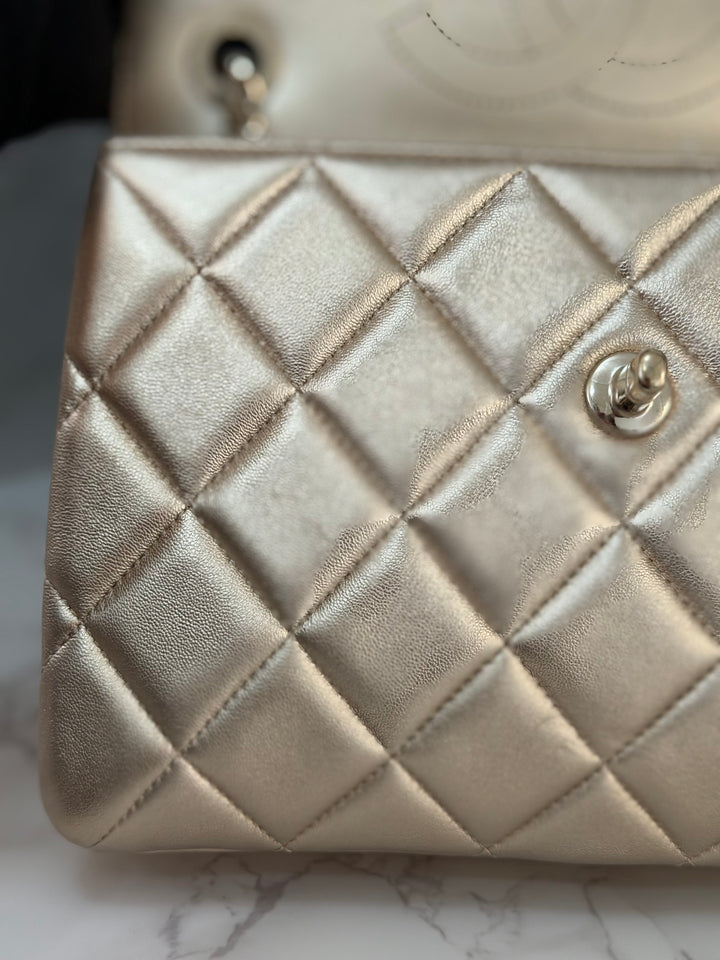 CHANEL series 30 Metallic Gold Lambskin LGHW Trendy CC top Handle Bag with non detachable Strap size SMALL 2020