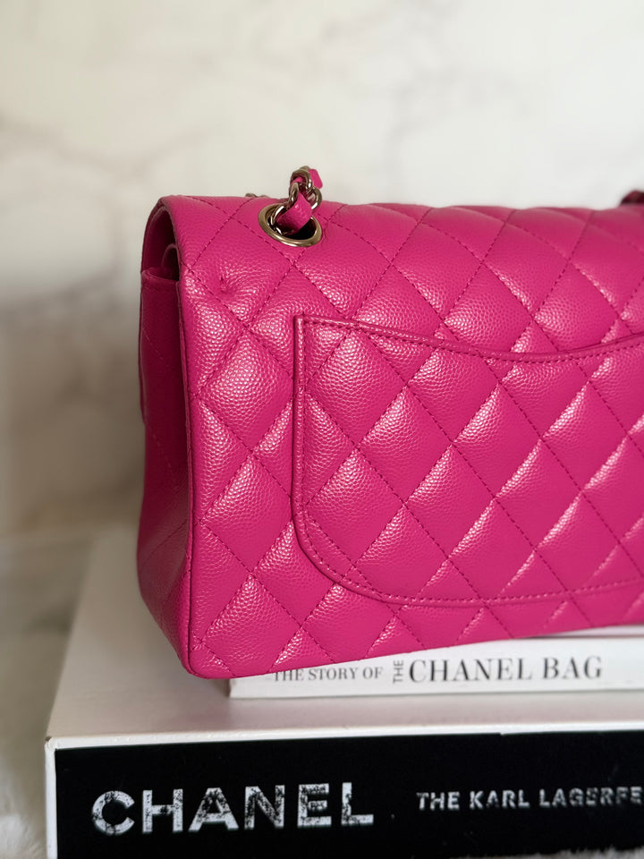 CHANEL 22P/K Hot Barbie Pink Caviar LGHW Small Timeless Classic Double Flap Bag 2022