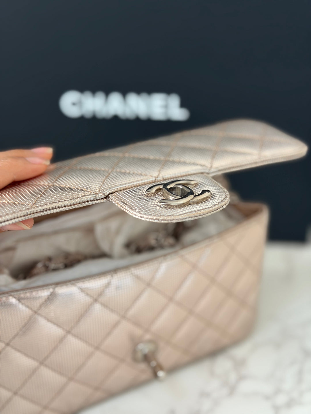 CHANEL series 21 16C 2016 Pixel Pinky Gold Calf Skin SHW Mini Rectangular Flap Bag