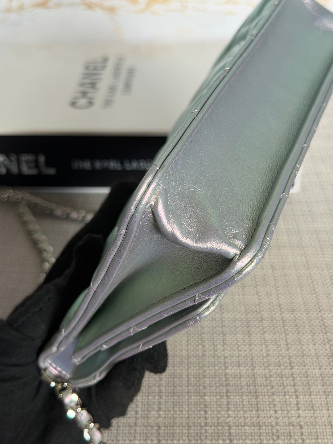 CHANEL Silver Lambskin SHW Classic Wallet on Chain (WOC) 2022