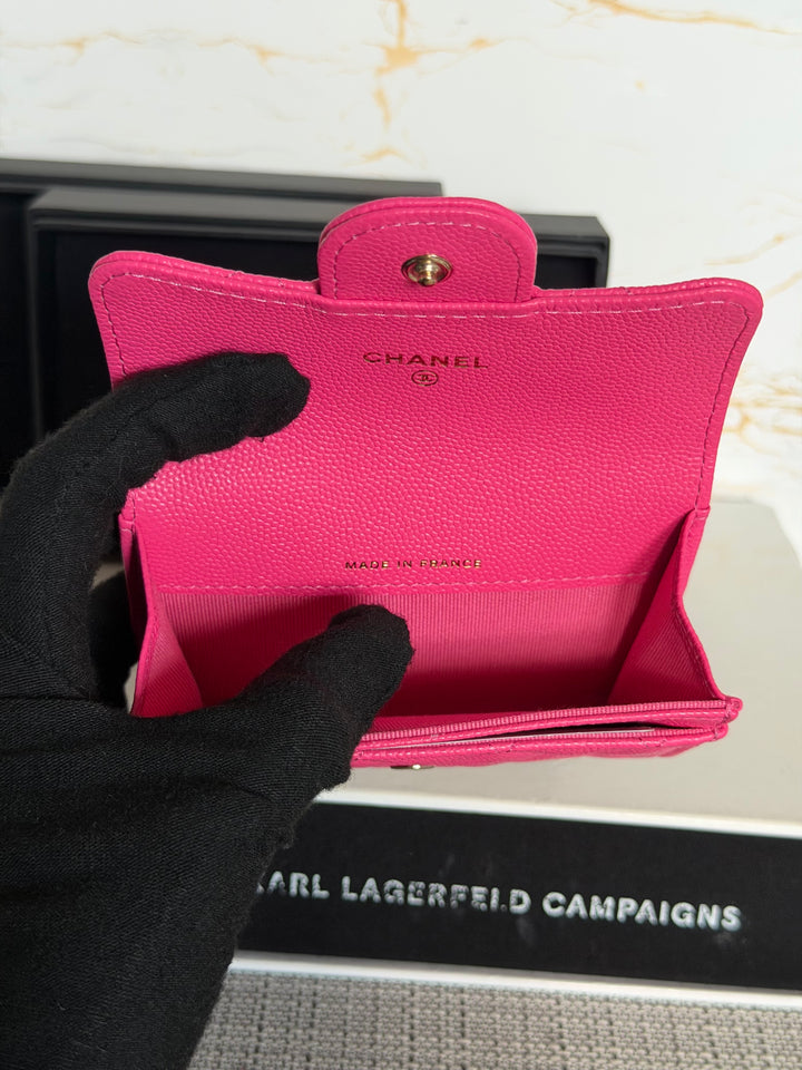 CHANEL Pink Caviar LGHW Classic Flap Snap Card Holder 2022 22K collection
