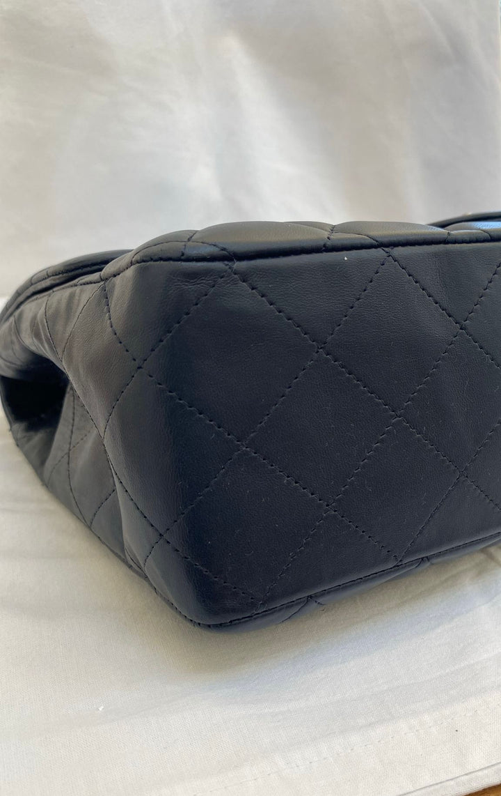 CHANEL Series 13 Navy Lambskin SHW Single Flap Jumbo Classic Bag