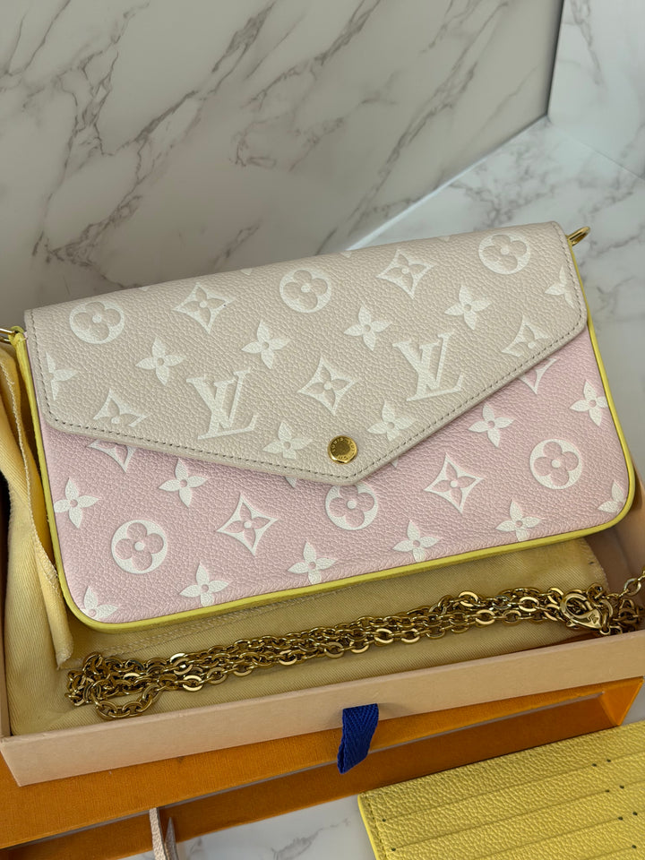 LOUIS VUITTON LV Pochette Felicie 2022 Pink/Beige/Yellow Emprinte Leather